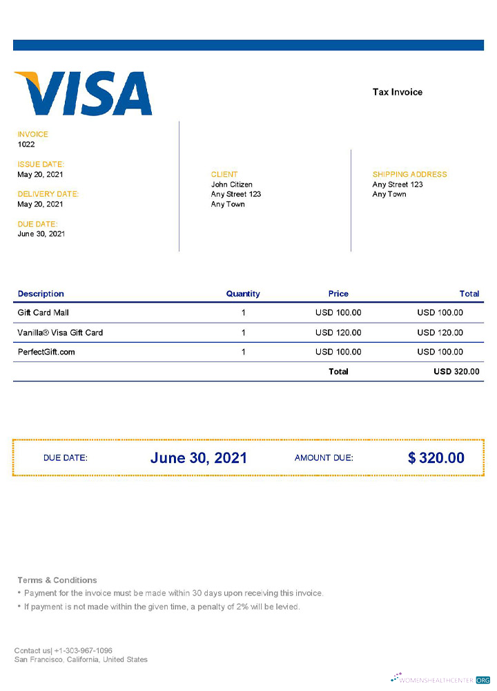 Download USA Visa invoice template Photoshop template